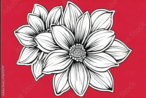 Fototapeta Naklejka Na Ścianę i Meble -  Black outline of coloring book flowers in the doodling style. Black and white Floral Background. Abstract elegance seamless pattern with floral background. Flower Coloring Page, Flower Line Art. 
