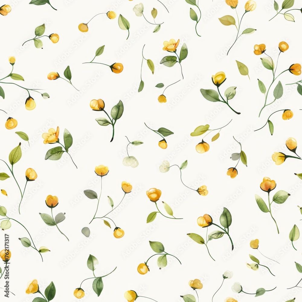 An airy scatter pattern featuring whimsical Lemon Drop yellow florals and soft green foliage, ideal for a variety of design applications. An airy scatter pattern featuring whimsical Lemon Drop yellow florals and soft green foliage, ideal for a variety of design applications.