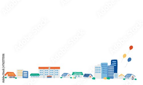 シンプルでフラットな街並みのイラスト
