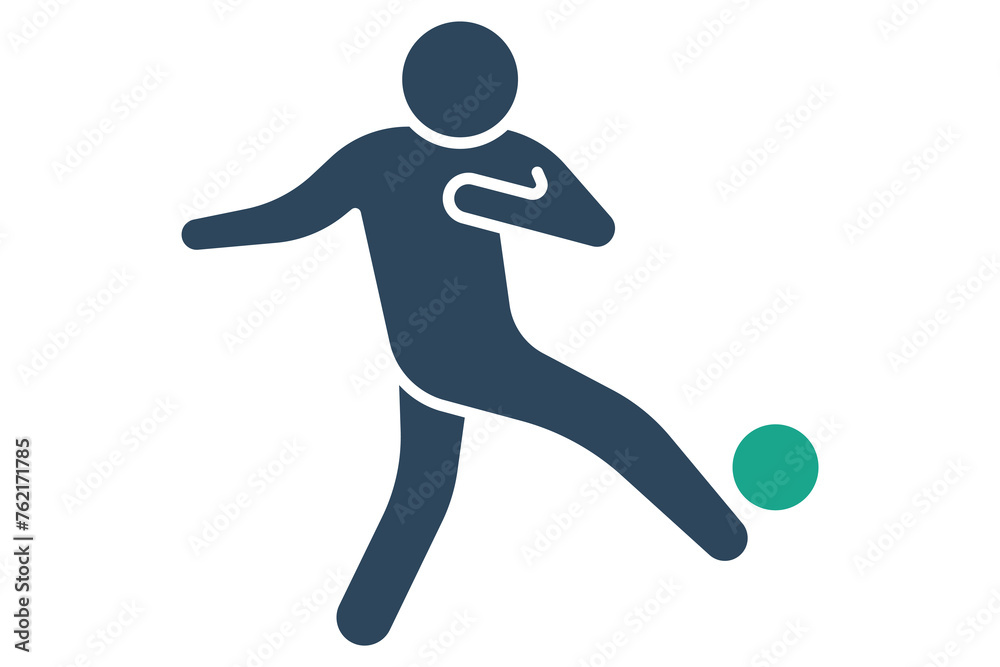 football player icon. people kick the ball. icon related to sport, gym. solid icon style. element illustration.