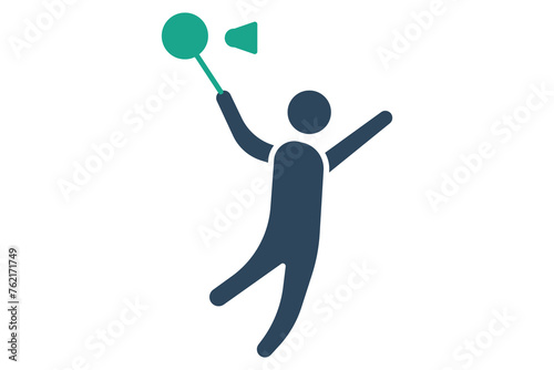 badminton icon. people hitting the shuttlecock. icon related to sport, gym. solid icon style. element illustration.