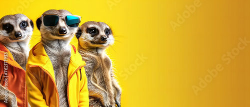 Meerkats in Jackets Wearing Sunglasses on Yellow © kilimanjaro 
