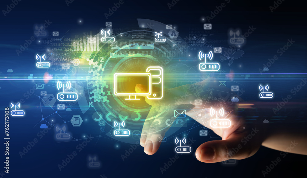 touching with soft gesture multimedia screen with future technology concept touching with soft gesture multimedia screen with future technology concept