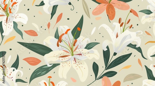 Cardwell lily seamless pattern, flat minimal retro/vintage colorful modern photo