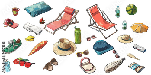 Summer equipment illustration on white background. © EnelEva