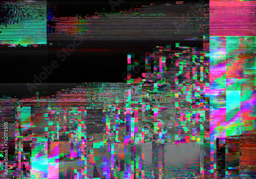 abstract glitch background with little colorful square and dominated with black