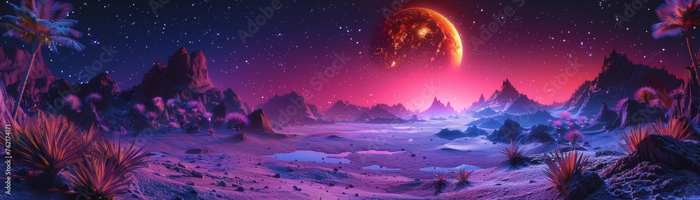 Explore visionary terrains on undiscovered planets with exotic bioluminescent landscapes Explore visionary terrains on undiscovered planets with exotic bioluminescent landscapes