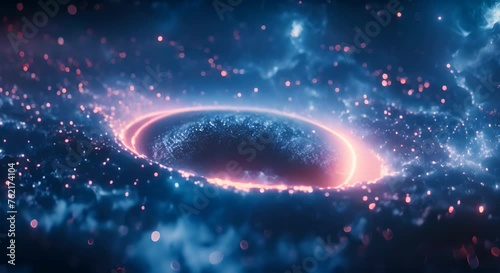 Abstract Pulsing Ring motion graphic element. perfect for background or logo placement. Particle flowing with motion creating a plasma, portal effect or beating heart pulse. 3D render, 4K loop photo