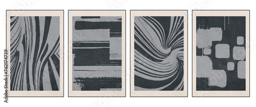 Set of 4 Abstract illustration in vintage style. For use in graphics, for wall decor. .