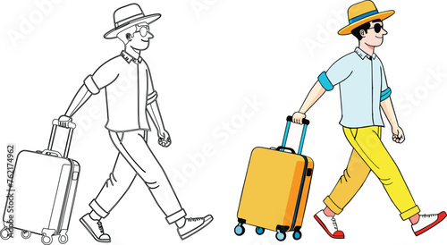 Confident traveler with luggage walking