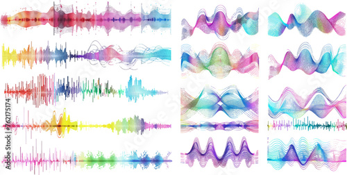 Multicolor audio lines cliparts collection. Soundwaves, radio frequency