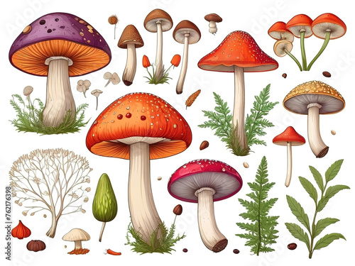 Mushroom collection isolated on white background. Vector illustration for your design