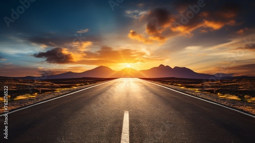 a straight road with a arrow painted on it that leads to the horizon © IgnacioJulian
