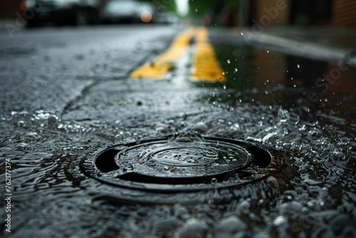 Rain Soaked Street With Yellow Line