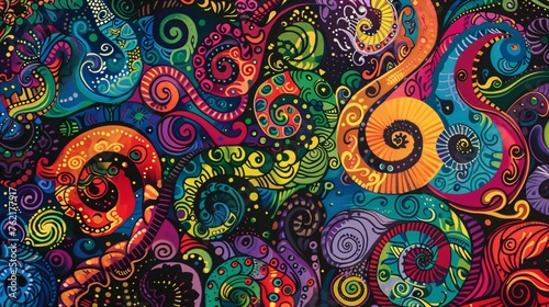A vibrant and colorful background filled with intricate patterns