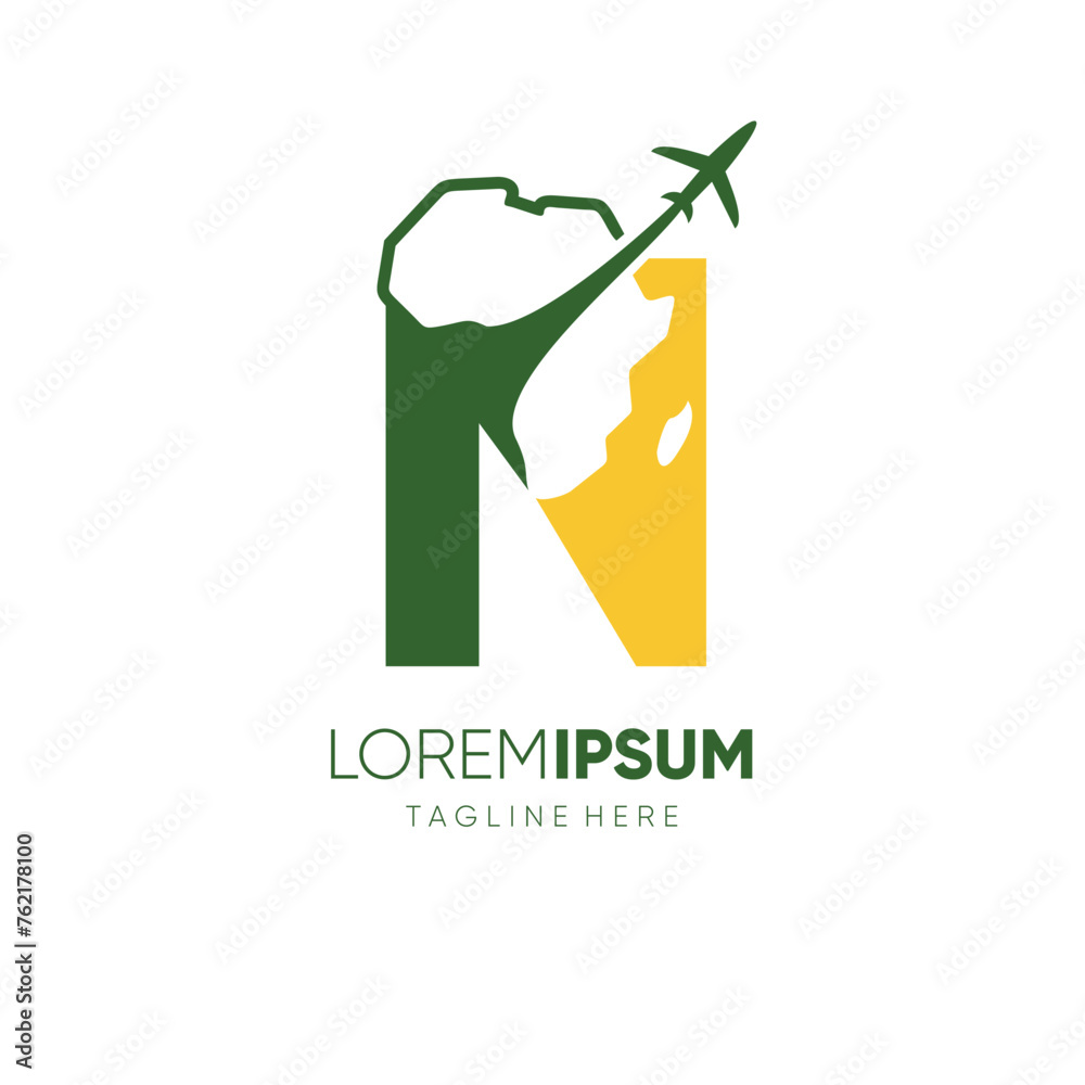 Letter N African Continent Map with Airplane for Travel Logo Design Vector Icon Symbol Graphic Illustration Letter N African Continent Map with Airplane for Travel Logo Design Vector Icon Symbol Graphic Illustration