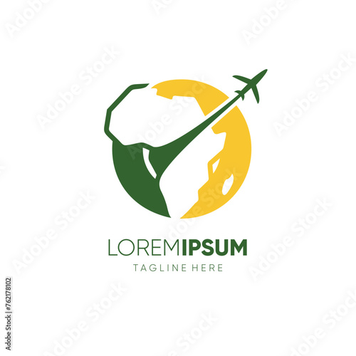 Letter O African Continent Map with Airplane for Travel Logo Design Vector Icon Symbol Graphic Illustration