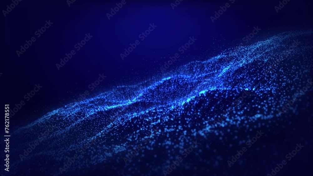 Abstract Blue Digital Neon Glowing Particle Glittering Wave Flowing ...