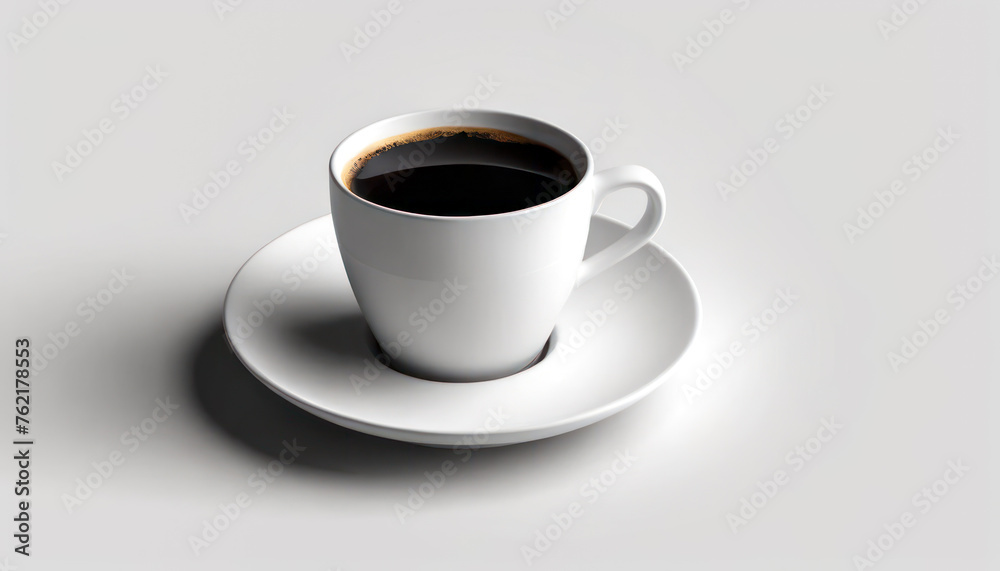 A hot cup of coffee on a saucer, set against a white background, casting a subtle shadow. A hot cup of coffee on a saucer, set against a white background, casting a subtle shadow.
