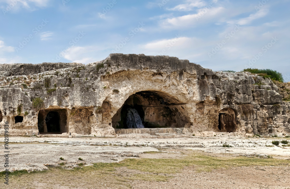 Rupestrian settlements (caves) in the Neapolis Archaeological Park in Syracuse, Sicily Italy
