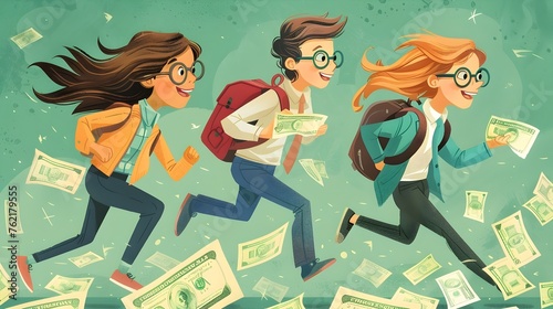 Thriving Minds in Action  Cartoon Students Mastering Finance Through Playful