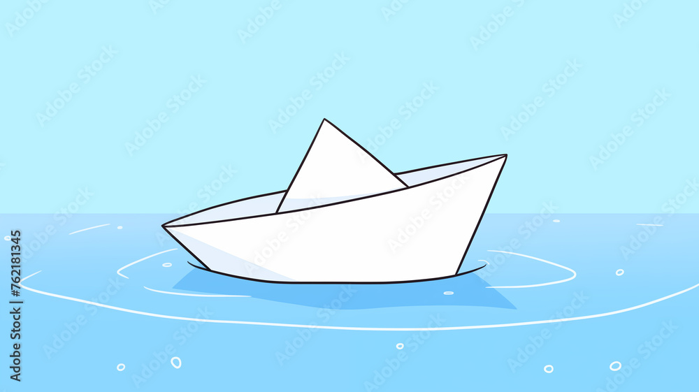Hand drawn cartoon paper boat illustration on the water
