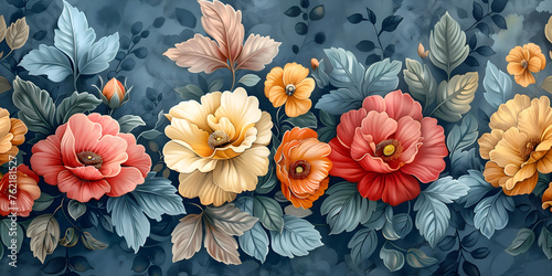 Wallpaper Mural A beautiful vintage floral wallpaper with a botanical flower bunch motif, perfect for digital backgrounds and floral print designs. Torontodigital.ca