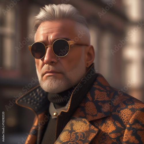 Man in his 60s gray beard, style, fashion. Different fashion trends. Self-confident.