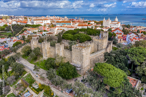 Aerial view of Castelo de São Jorge  in Lisbon, Portugal