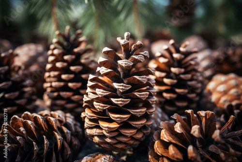 Towering Pine cone fir tree. Winter forest. Generate Ai