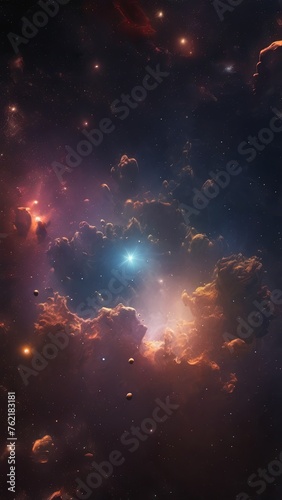 gas and dust clouds around stars in deep space sci-fi wallpaper vertical abstract background