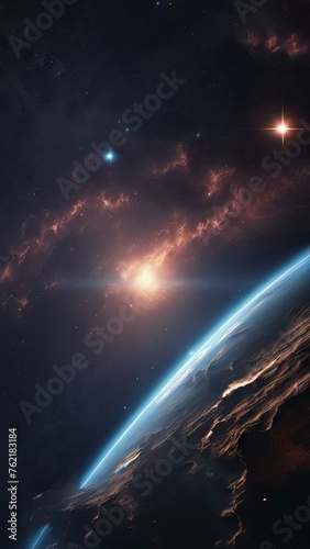 A view of an Earth-like planet from orbit sci-fi abstract space wallpaper