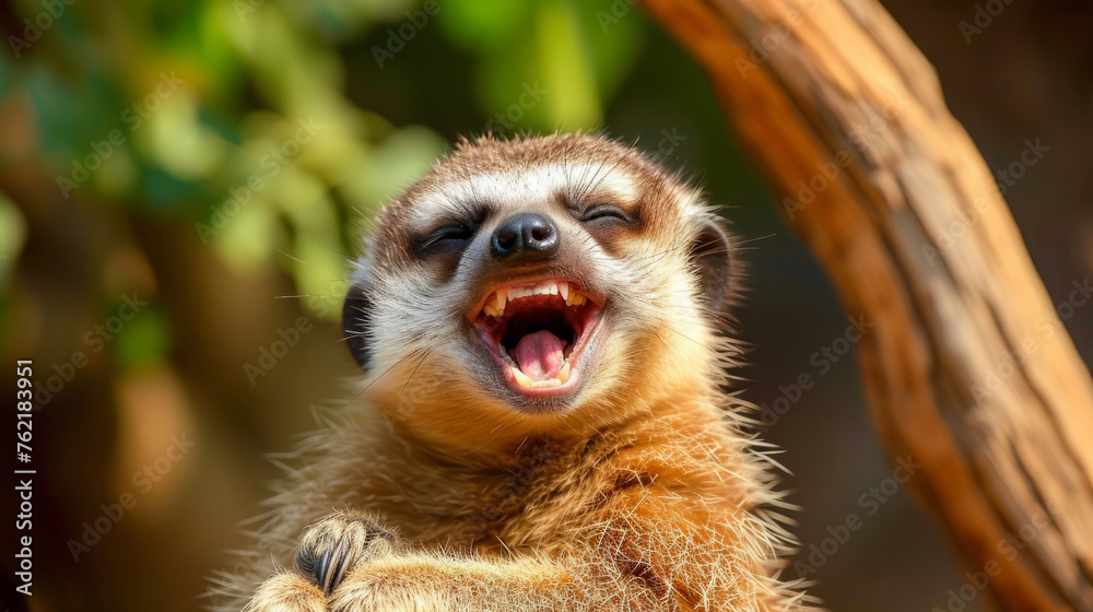 A cute little animal with a big smile on its face. It looks like it's having a great time A cute little animal with a big smile on its face. It looks like it's having a great time