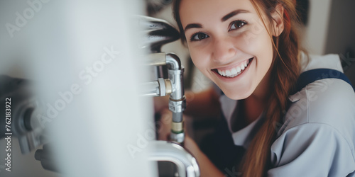 Klempnerin bei der Arbeit photo