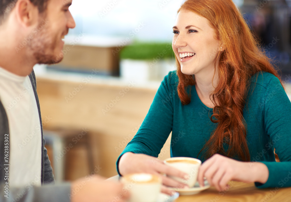 Restaurant, smile and couple with coffee, love and conversation with marriage and flirt. Cafe, man and woman with morning or bonding together with care or relationship with cappuccino, funny or trust Restaurant, smile and couple with coffee, love and conversation with marriage and flirt. Cafe, man and woman with morning or bonding together with care or relationship with cappuccino, funny or trust