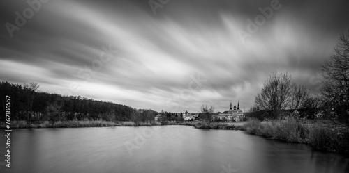 velehrad, cathedral, water, pond, reeds, wind, landscape, clouds, long time, nature
