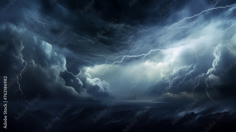 Twilight's Charge: Electrifying Thunderstorm at Dusk - obrazy, fototapety, plakaty 