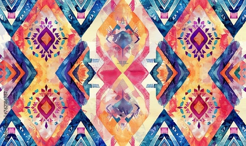 Abstract seamless pattern with watercolor tribal ethnic colors.