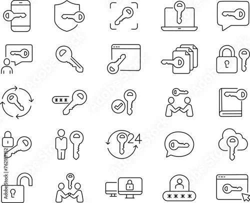 Key and  Password Related  Icons. Contains such Security Alert, Key, Autorization .Vector illustration.
