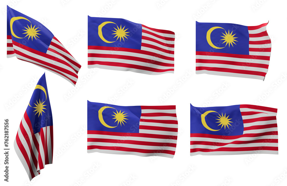 Large pictures of six different positions of the flag of Malaysia