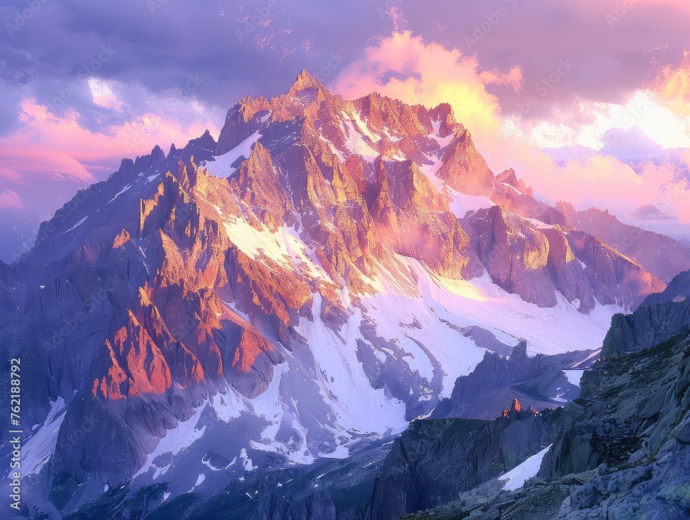 Mountain Majesty: Sunset Glow in Pink-Hued Mountains - Alpine Glow in Mountain Alpenglow - Witness the breathtaking beauty of mountain alpenglow, where pink-hued mountains