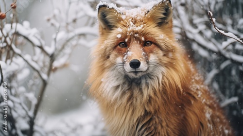 A fox portrait in the snow  front view