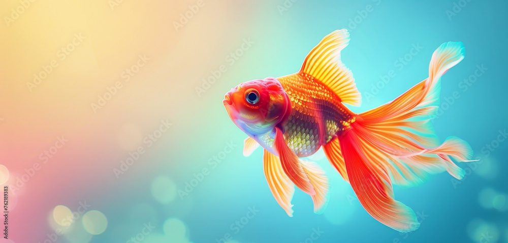 A colourful goldfish swimming in a gradient light with ethereal finesse. A colourful goldfish swimming in a gradient light with ethereal finesse.