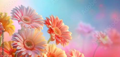 Delicate pink and red blossoms with a dreamy light background. © Jan