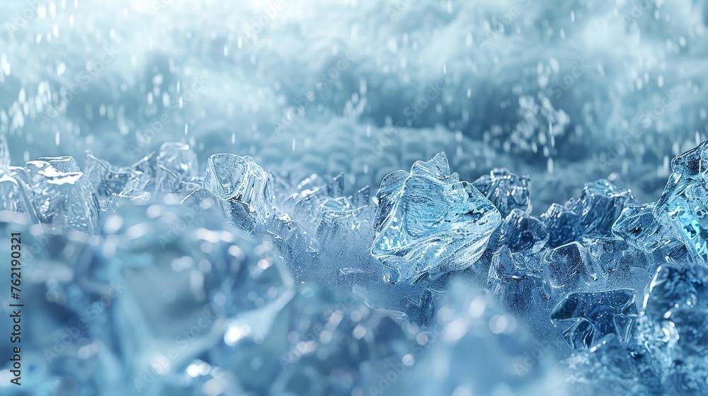 A 3D-rendered icy surface, with clusters of ice cubes strategically placed to enhance the chilly atmosphere