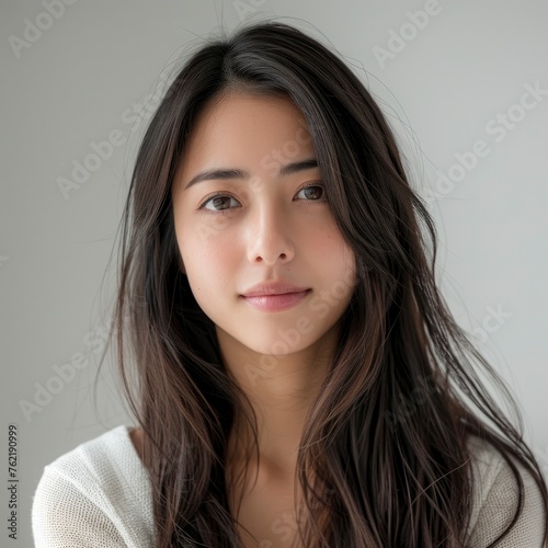 Young Asian Woman Long Hair Style On White Background, Illustrations Images