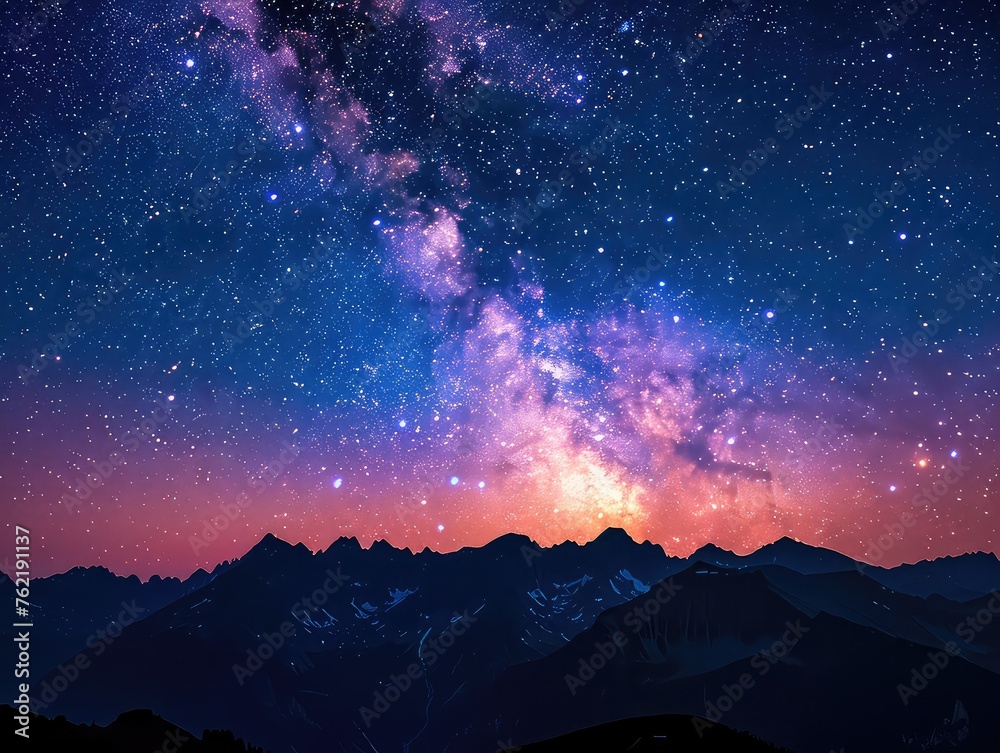 Alpine Panoramas: Mountain Outlines and Starry Skies in Skyline Silhouettes - Nighttime Majesty in Skyline Silhouettes - Witness the nighttime majesty of mountain skyline silhouettes, where dusk hues