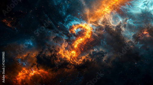 Symbole point d'interrogation dans l'espace formé par une nébuleuse © Fox_Dsign