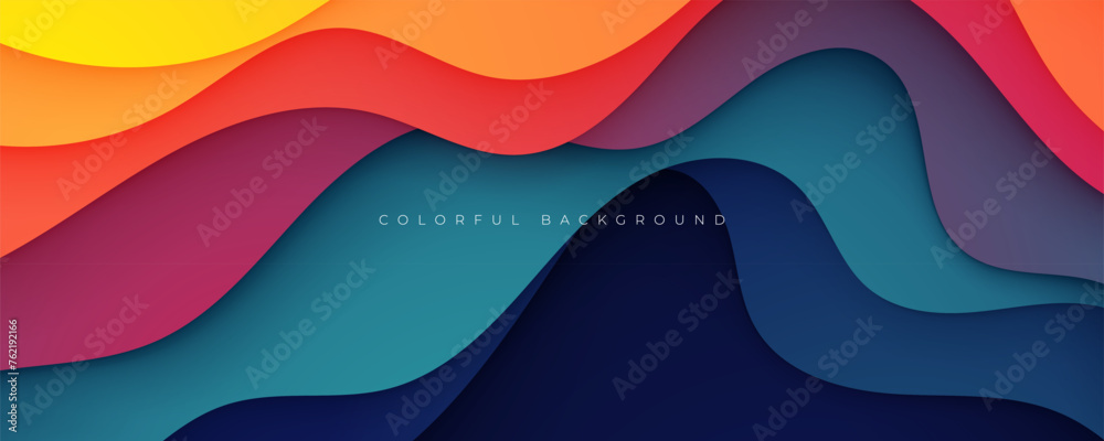 Colorful abstract wavy papercut layers background gradient shape design vector - obrazy, fototapety, plakaty 