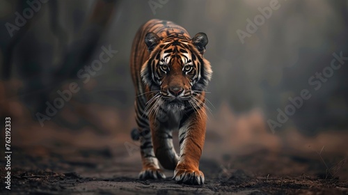 closeup of a majestic tiger walking toward the camera